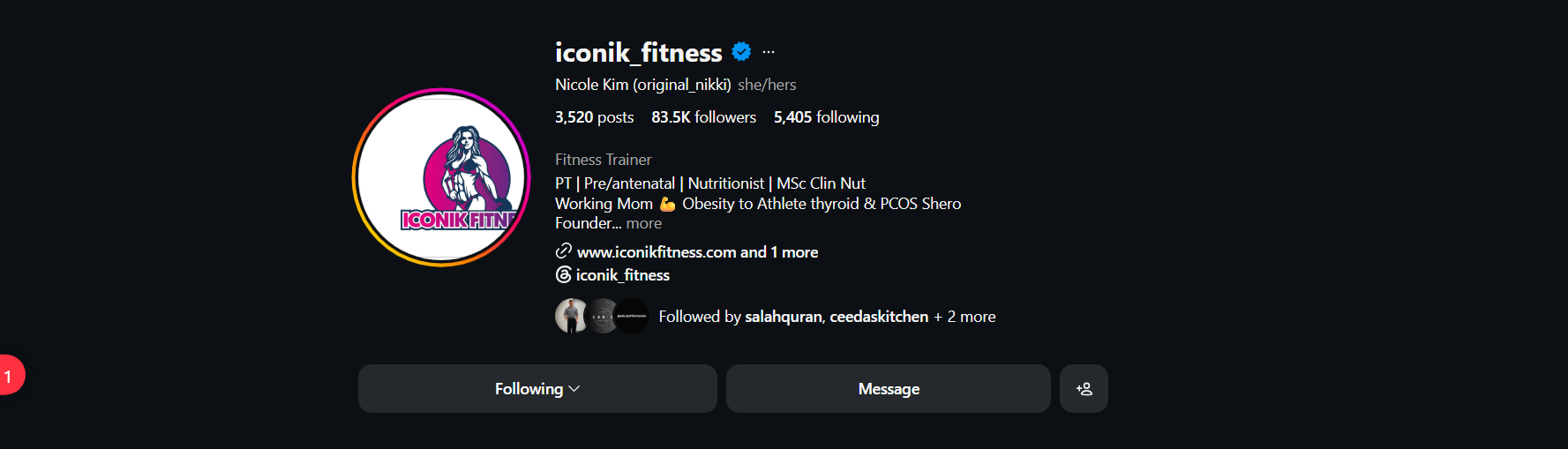 Iconik Fitness verified Instagram profile with 83.5K followers