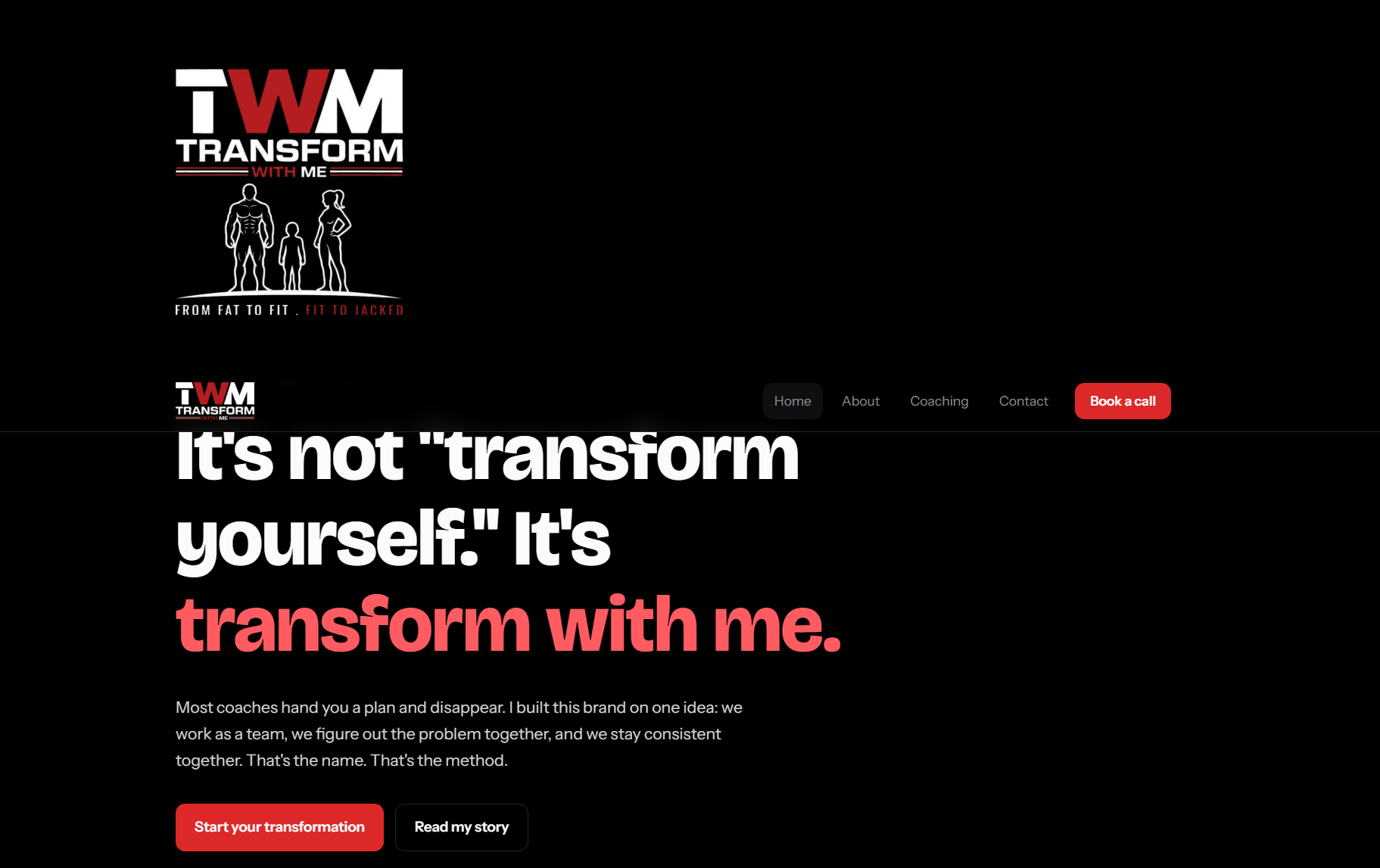 Transform With Me coaching website homepage hero